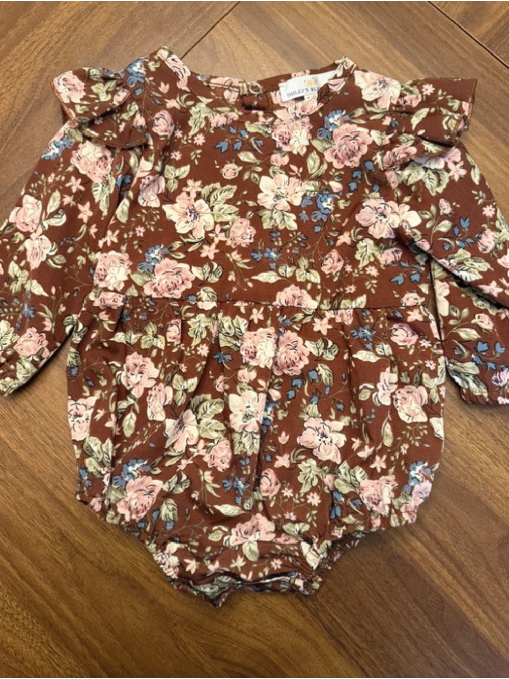 Baby Floral Ruffle One-Piece in Brown